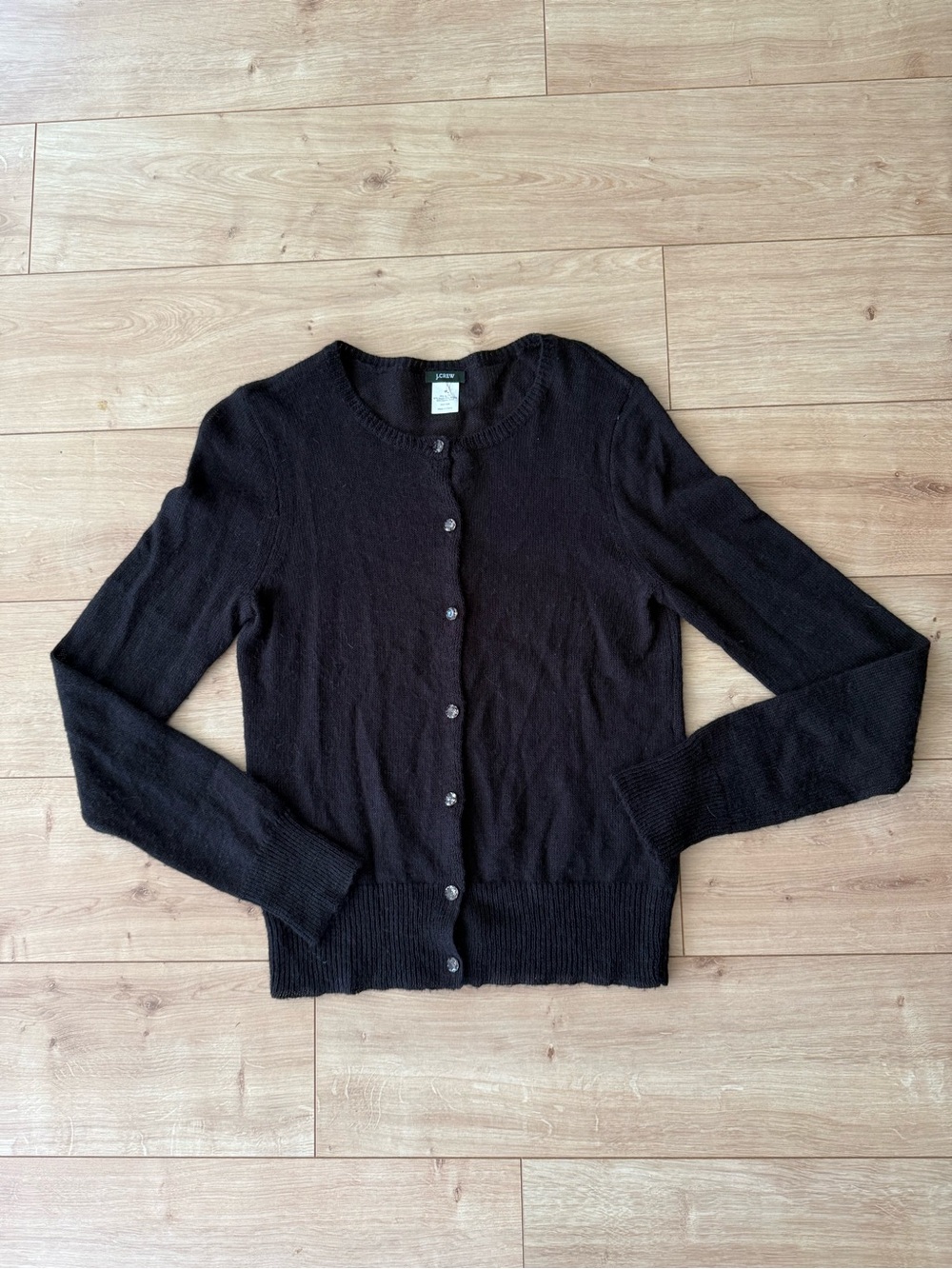 J Crew Black Alpaca Merino Wool Blend Cardigan Jewel Button Lightweight Sweater